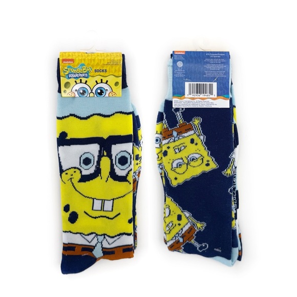 SpongeBob SquarePants Crew Socks Mens Womens Fun Novelty Gift Nickelodeon Y2K - Picture 1 of 8